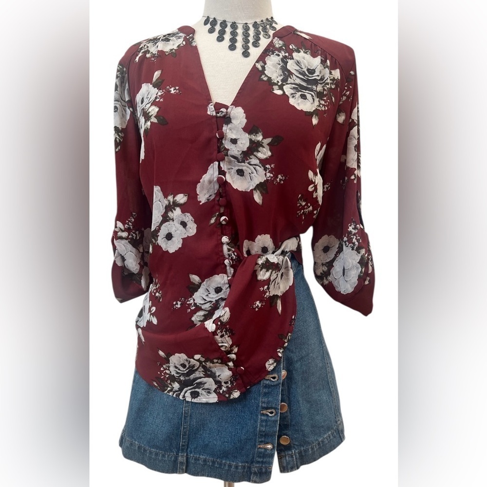 TORRID Burgundy Floral Blouse